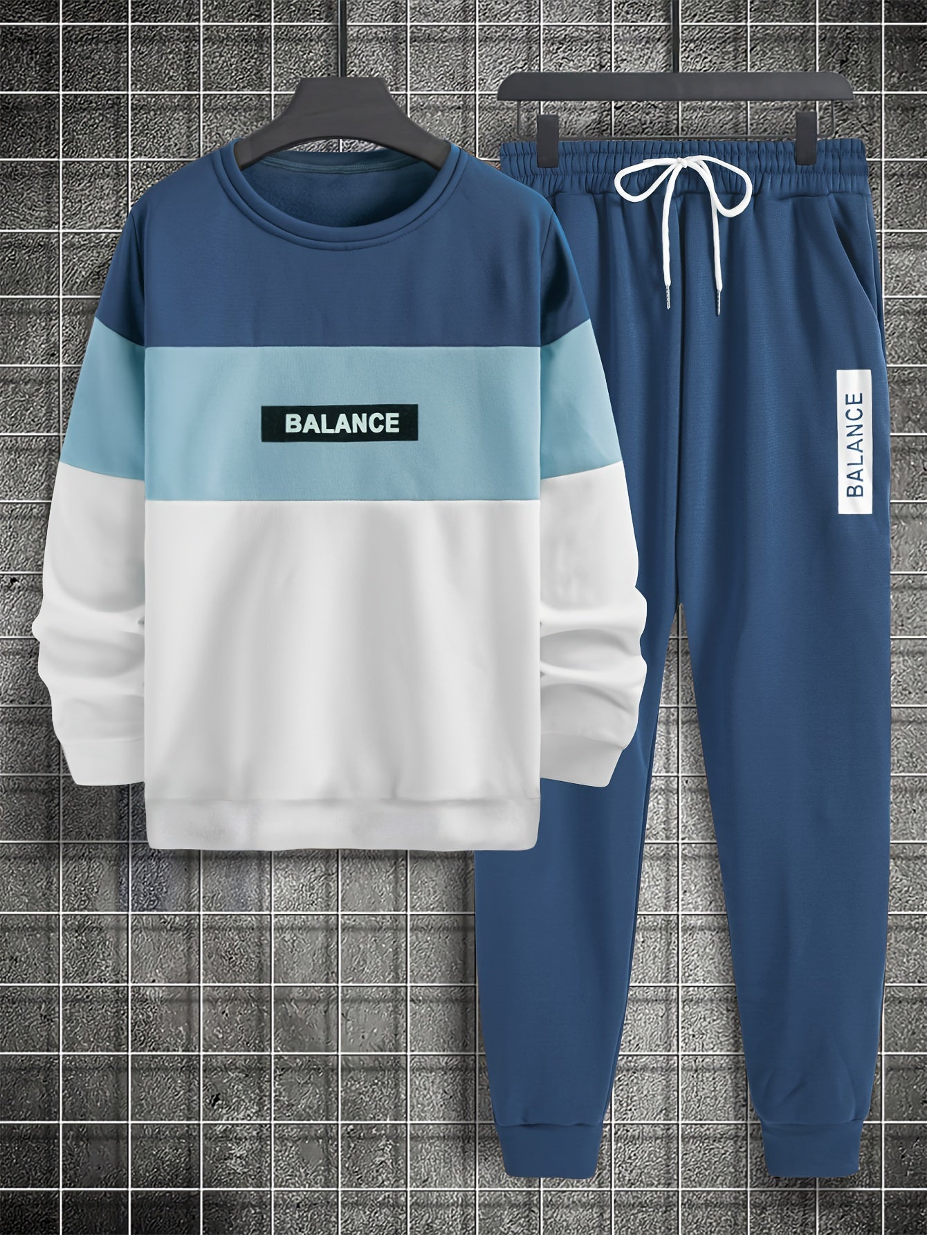 2Pcs Color Block Crew Neck Long Sleeve Pullover Sweatshirt and Drawstring Sweatpants Joggers Set - Soft, Breathable, and Comfortable - Ideal for Spring and Fall, Casual Men's Clothing