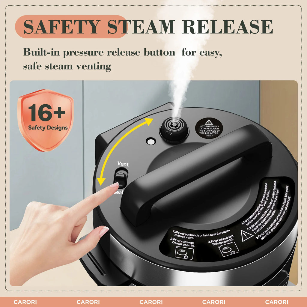 CARORI 12-in-1 Electric Pressure Cooker 6 Quart, Rice Cooker, Steamer, Sauté, Warmer, Includes Free Recipes and Steam Rack
