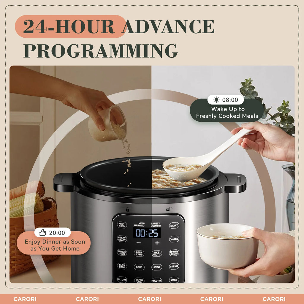 CARORI 12-in-1 Electric Pressure Cooker 6 Quart, Rice Cooker, Steamer, Sauté, Warmer, Includes Free Recipes and Steam Rack