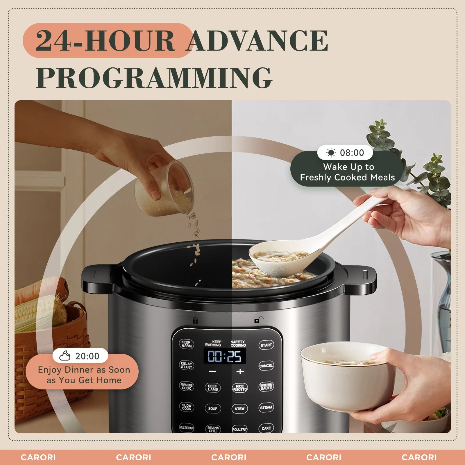 CARORI 12-in-1 Electric Pressure Cooker 6 Quart, Rice Cooker, Steamer, Sauté, Warmer, Includes Free Recipes and Steam Rack