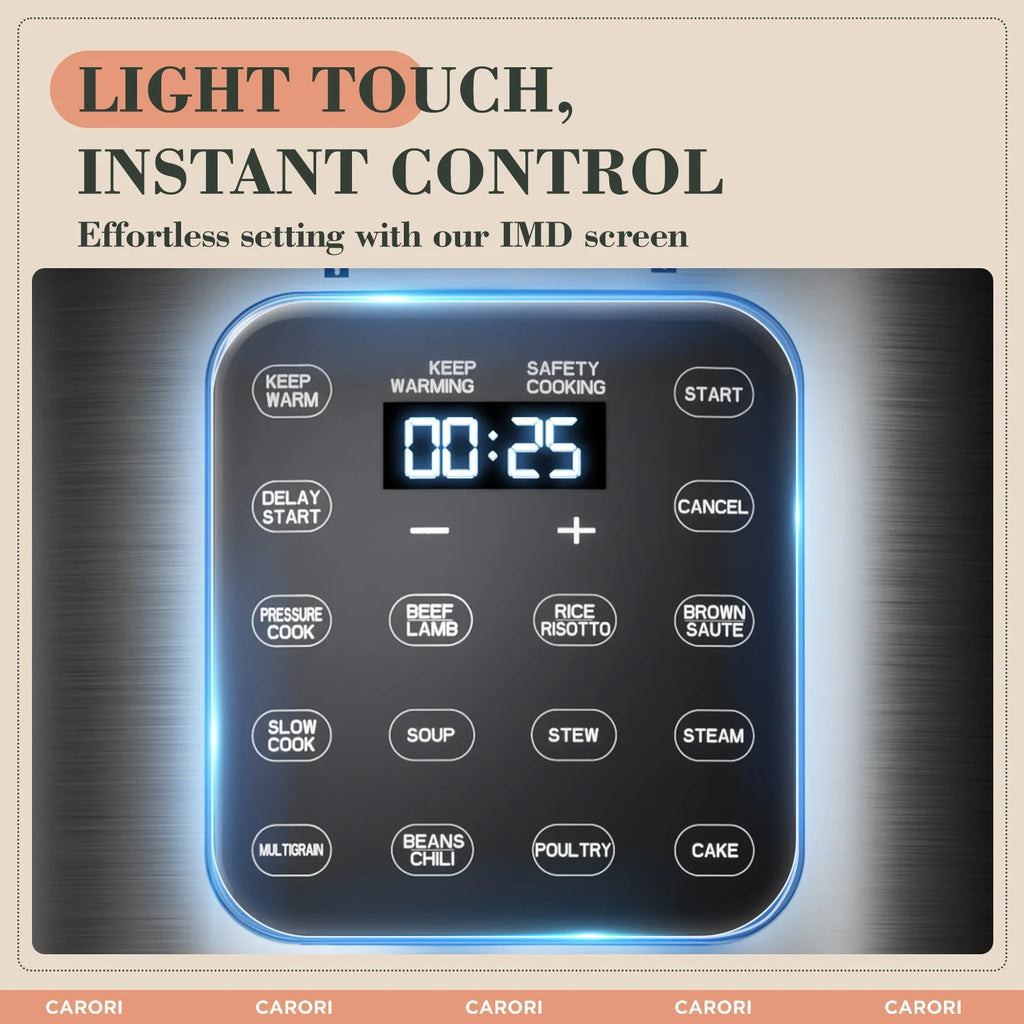 CARORI 12-in-1 Electric Pressure Cooker 6 Quart, Rice Cooker, Steamer, Sauté, Warmer, Includes Free Recipes and Steam Rack