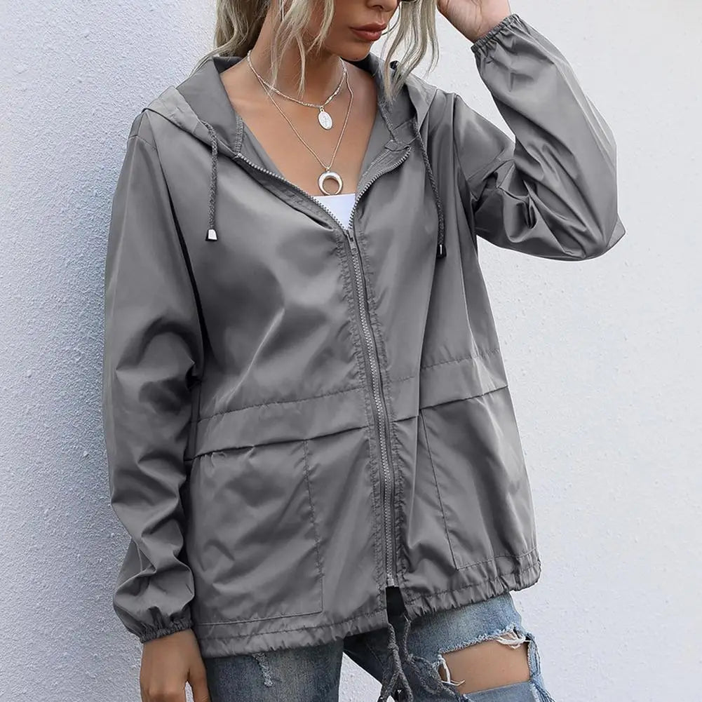 Women Rain Jacket Outdoor Running Hooded Windproof Short Raincoat Casual Spring Autumn Coats Breathable Clothing