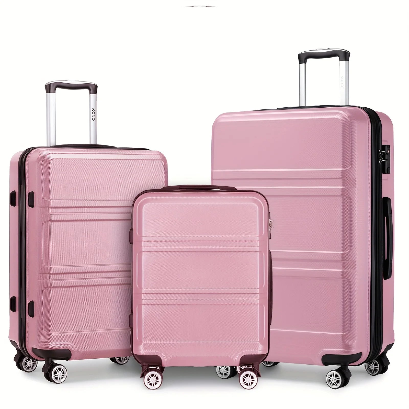 Kono 3-Piece Travel Suitcase Set, Hard Shell Luggage with TSA Lock, 20" 24" 28", Lightweight, 360° Wheels