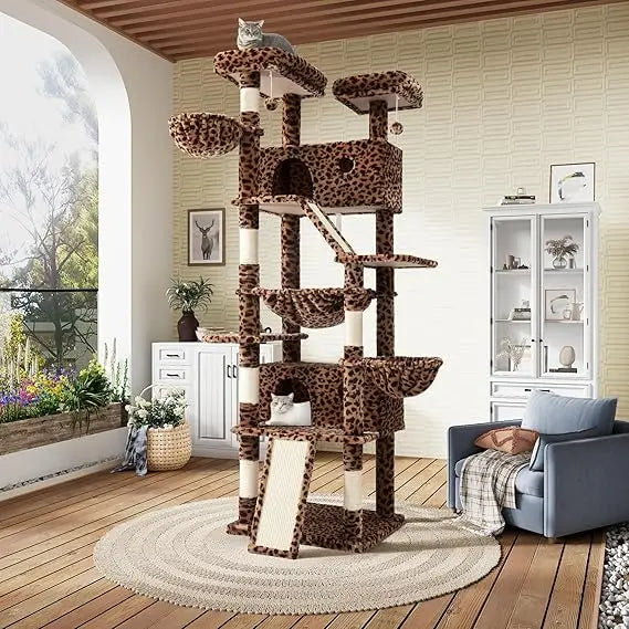 81in Multi-Level Tall Cat Tree Tower for Indoor Kitties/Larger Cat Condo Furniture with Hammock/Cozy Pussycat Perches/Sisal Scr