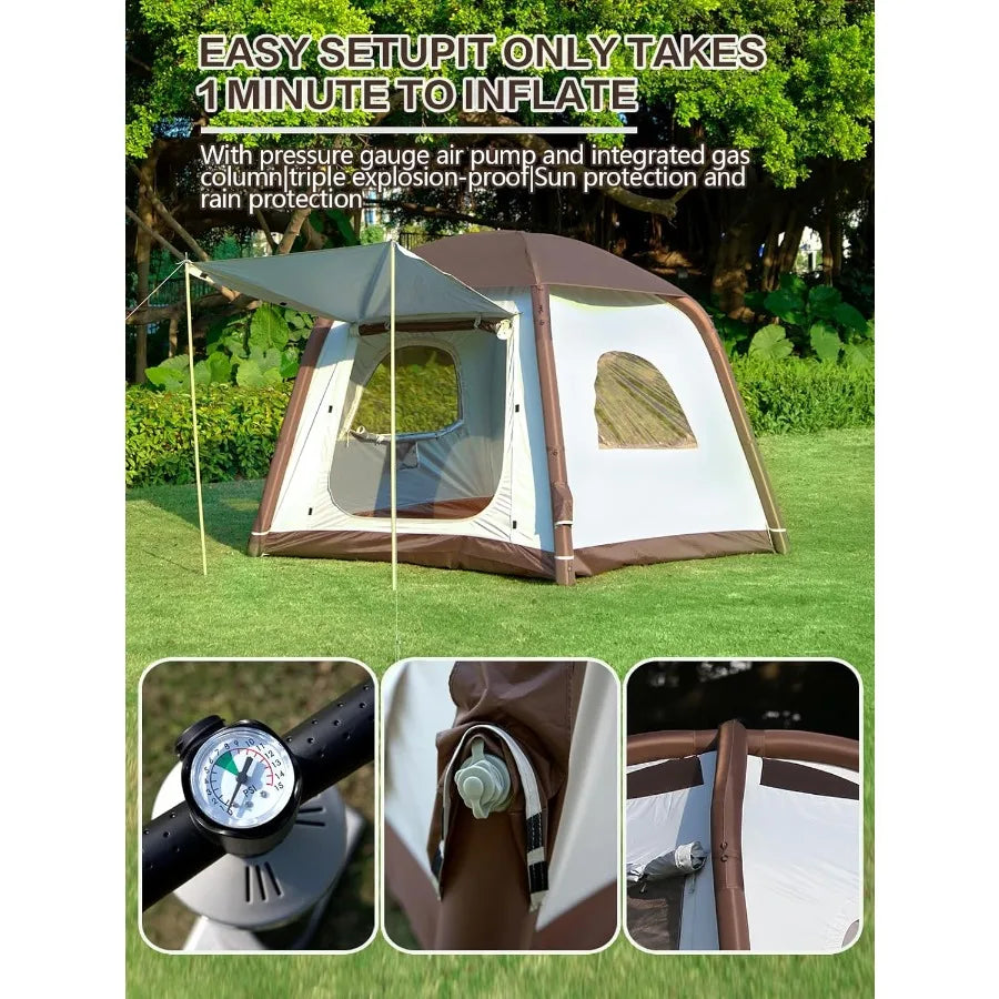 Inflatable Camping Tent 2 4 6 8 Person Glamping Inflatable Tents for Outdoor Adventures 2025 Update with Zipper Door Easy Setup