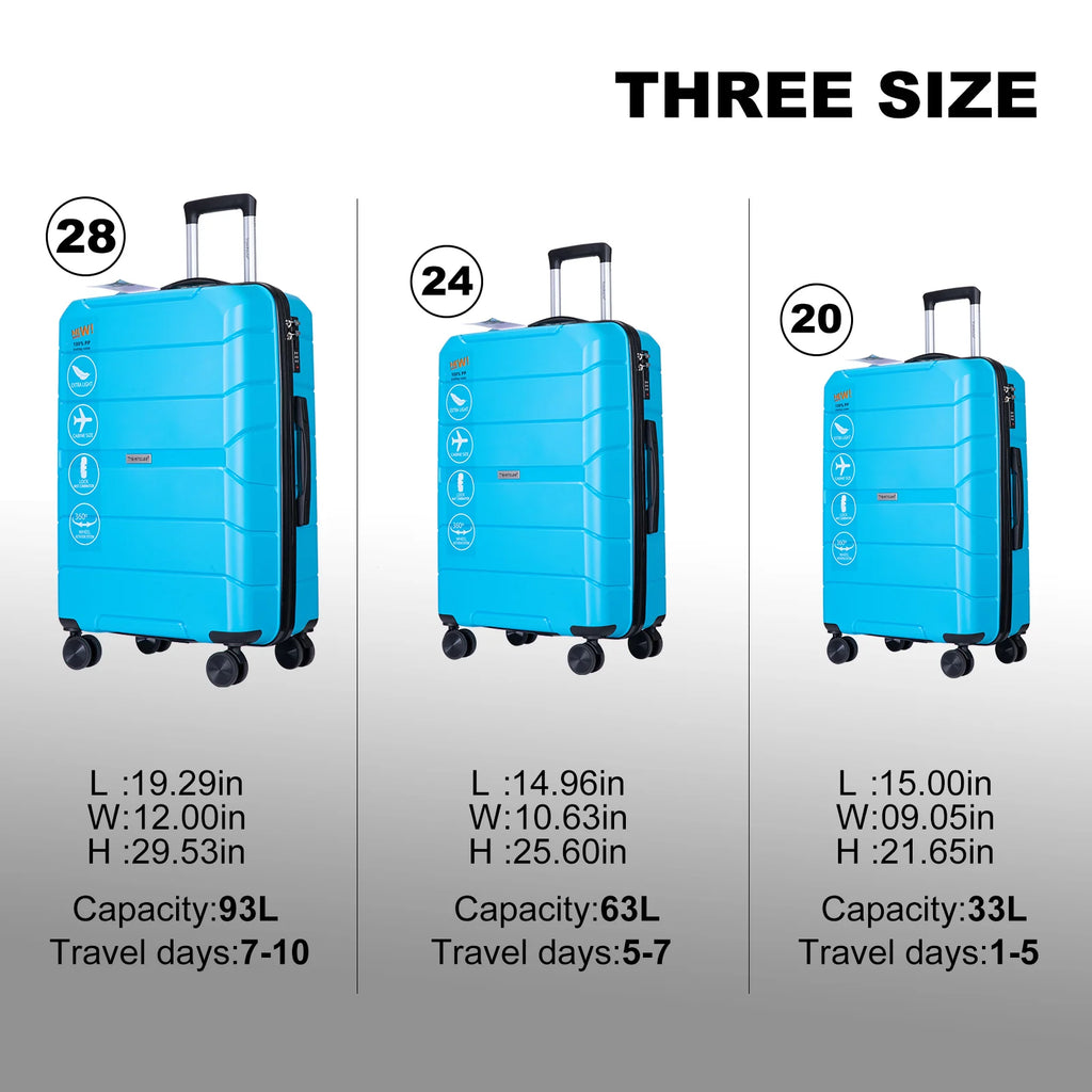 Travelhouse Hardside Luggage Set 3-Piece with Spinner Wheels, TSA Lock, Hardside Travel Suitecase PP Lightweight