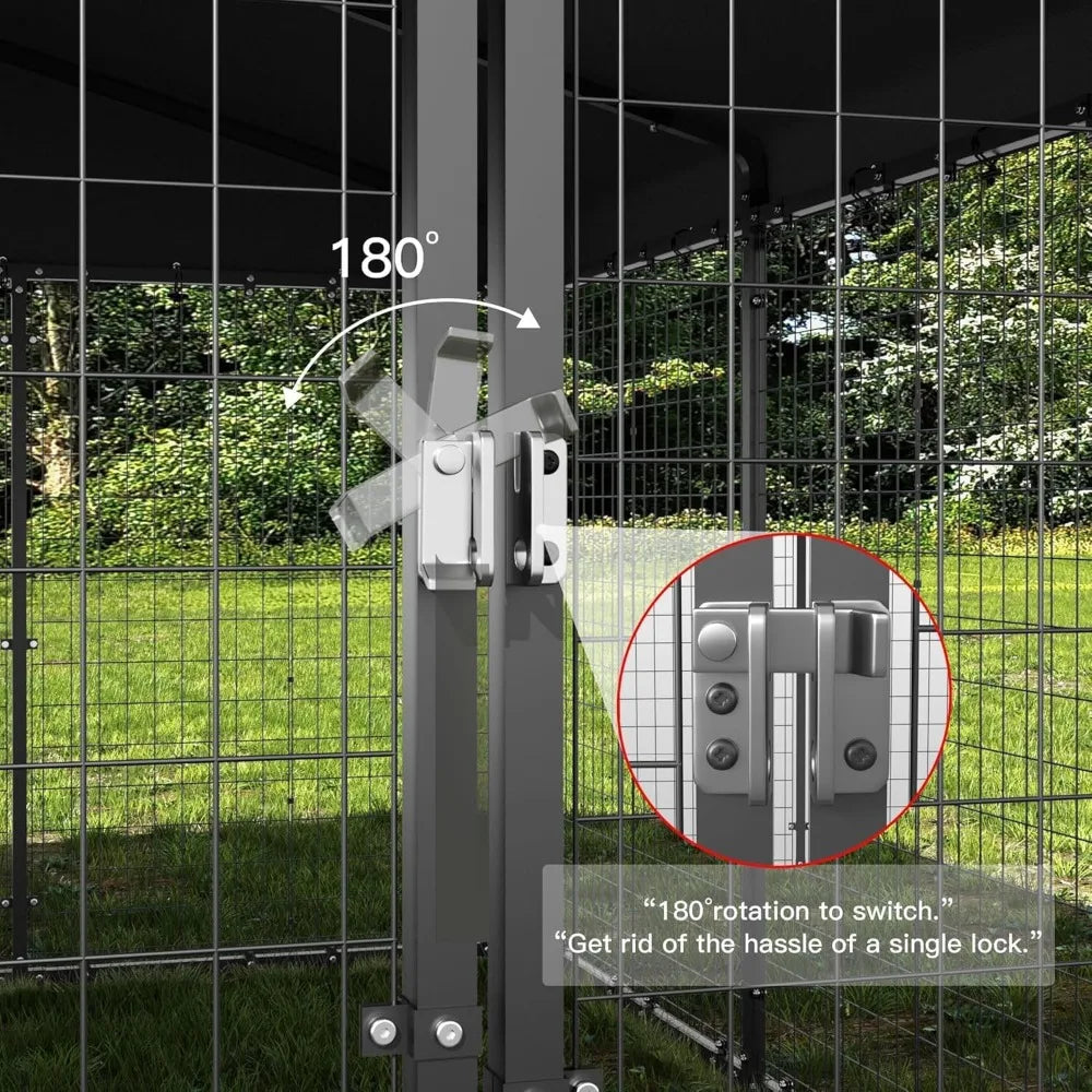 Large Outdoor Dog Kennel - 10x10x6, Heavy-Duty Galvanized Steel Construction, Double Lock Security