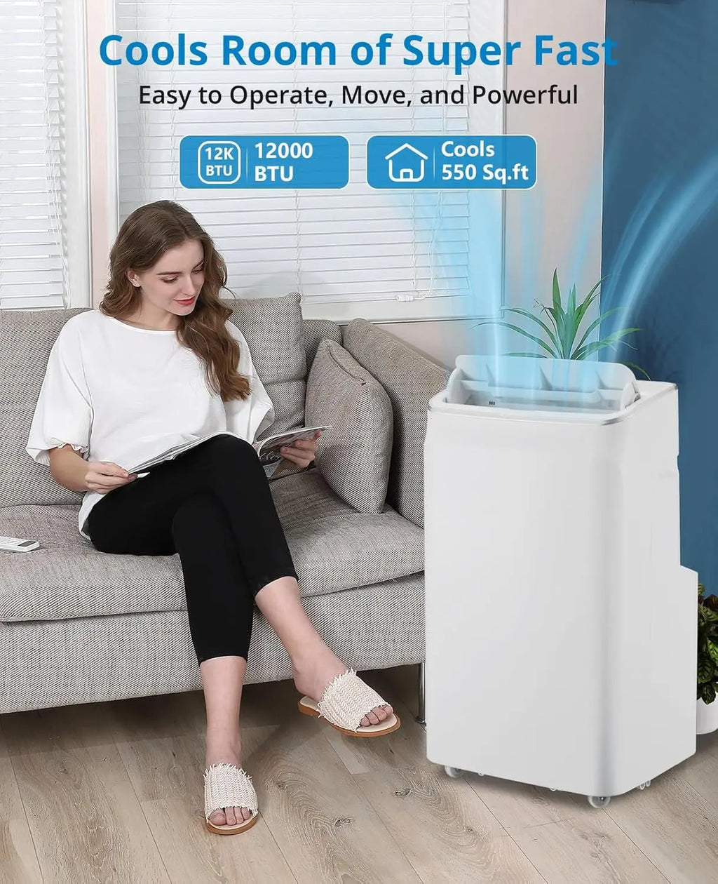 12,000 BTU Portable Air Conditioner, 3-in-1  Air Cooler with Remote Control & 24-Hour Timer, Cools Up to 500 sq.Ft, Portable AC