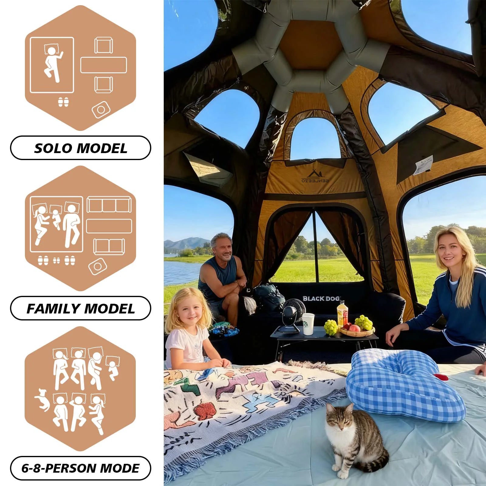 142 SqFt²  Army Green Dome Inflatable Camping Tents for Family,4 Season Cotton Glamping Air Tent with Canopy,AC Vent