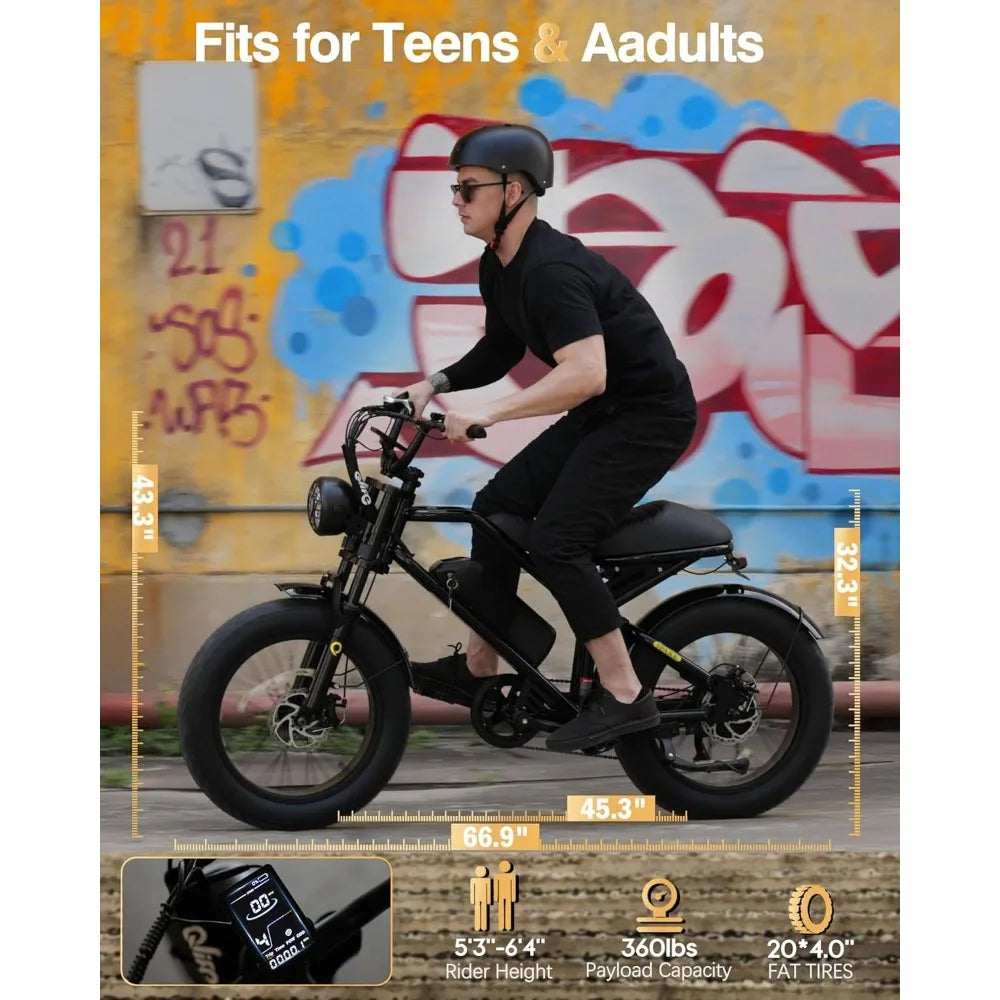 Electric Bike for Adults-1500W Peak Motor 20" Fat Tires 28MPH(Unlock to 35MPH) EBike Moped, 624-1248Wh Removable Battery