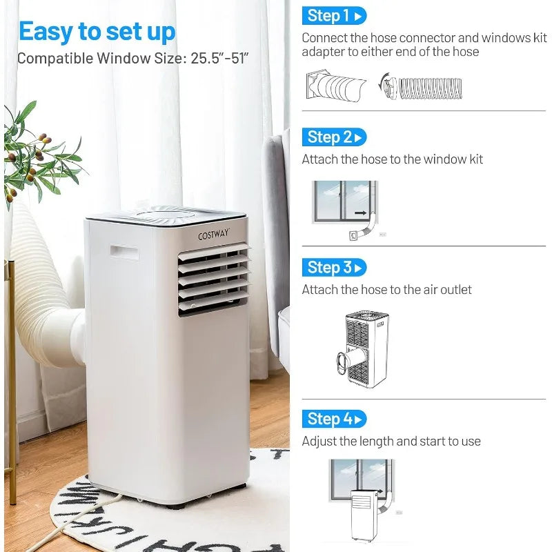 COSTWAY Portable Air Conditioner 10000BTU, Dehumidifier, Cooling for Room Spaces up to 350 Sq.Ft with 3 Speed, Universal Casters