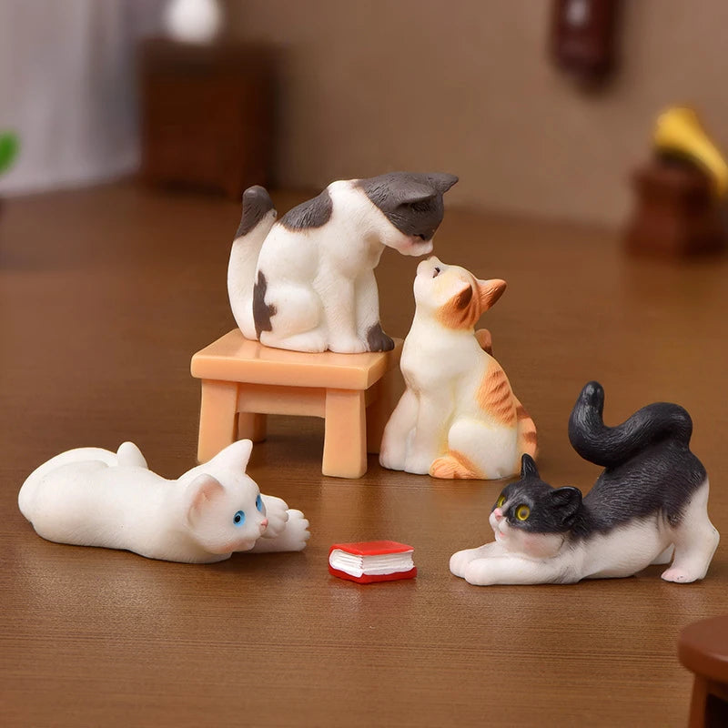 1pc Resin Cats Ornament Kitten Figurine Animal Miniature Fairy Garden Doll House Decoration DIY Micro Landscape Home Decor