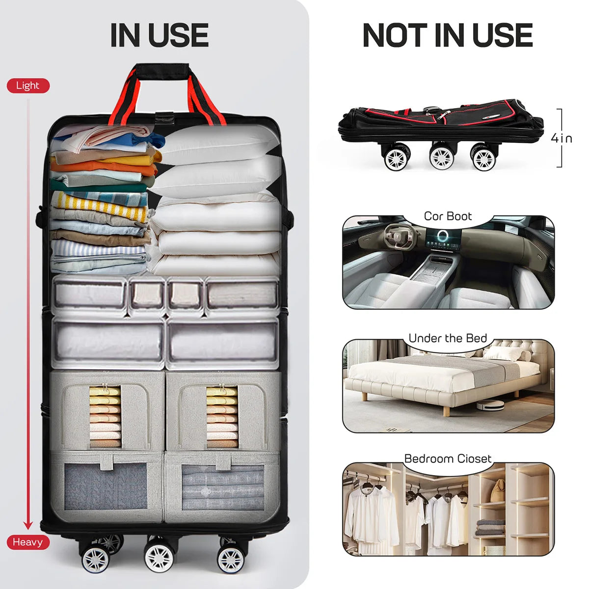 Foldable Travel Bag Hand Carry Duffel Bag with Wheels Expandable Rolling Travel Bag Large Capacity Waterproof Luggage Bag