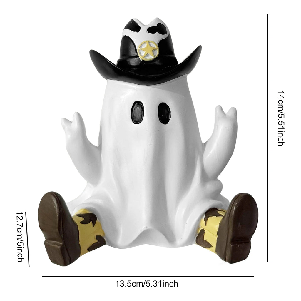 Cowboy Specter Statue Ornaments with Boots Halloween Ghost Ornaments Funny Specters Ornaments for Home Porch & Garden