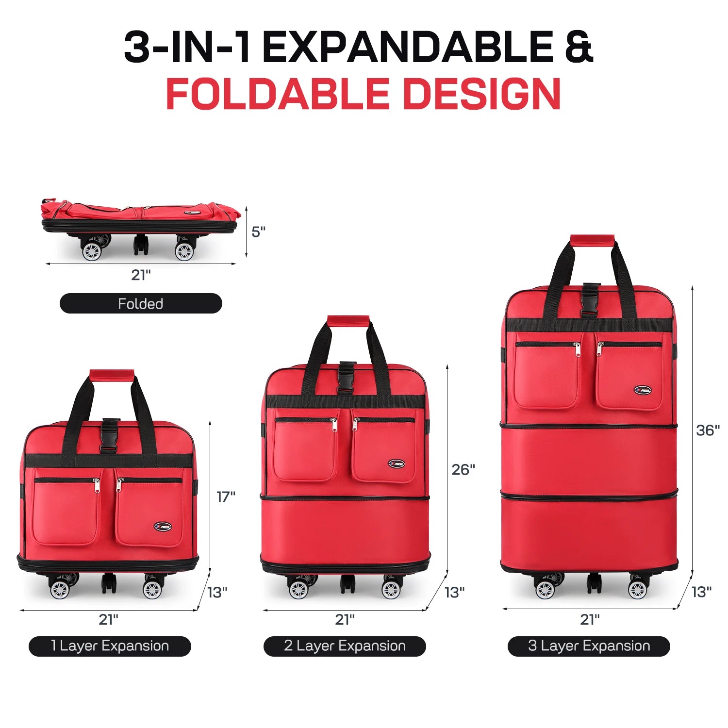 30/36/40 Inch Foldable Expandable Suitcase Bag Water-resistant Large Capacity Rolling Travel Luggage Bag For Moving Storage