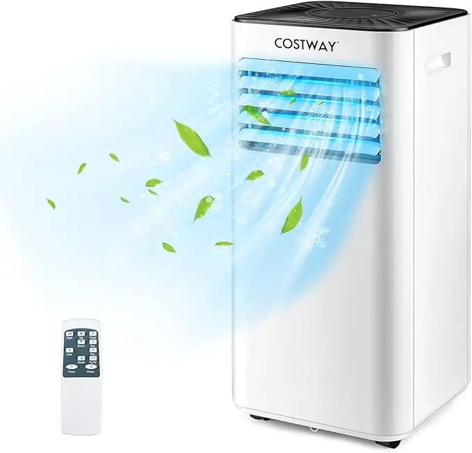COSTWAY Portable Air Conditioner 10000BTU, Dehumidifier, Cooling for Room Spaces up to 350 Sq.Ft with 3 Speed, Universal Casters