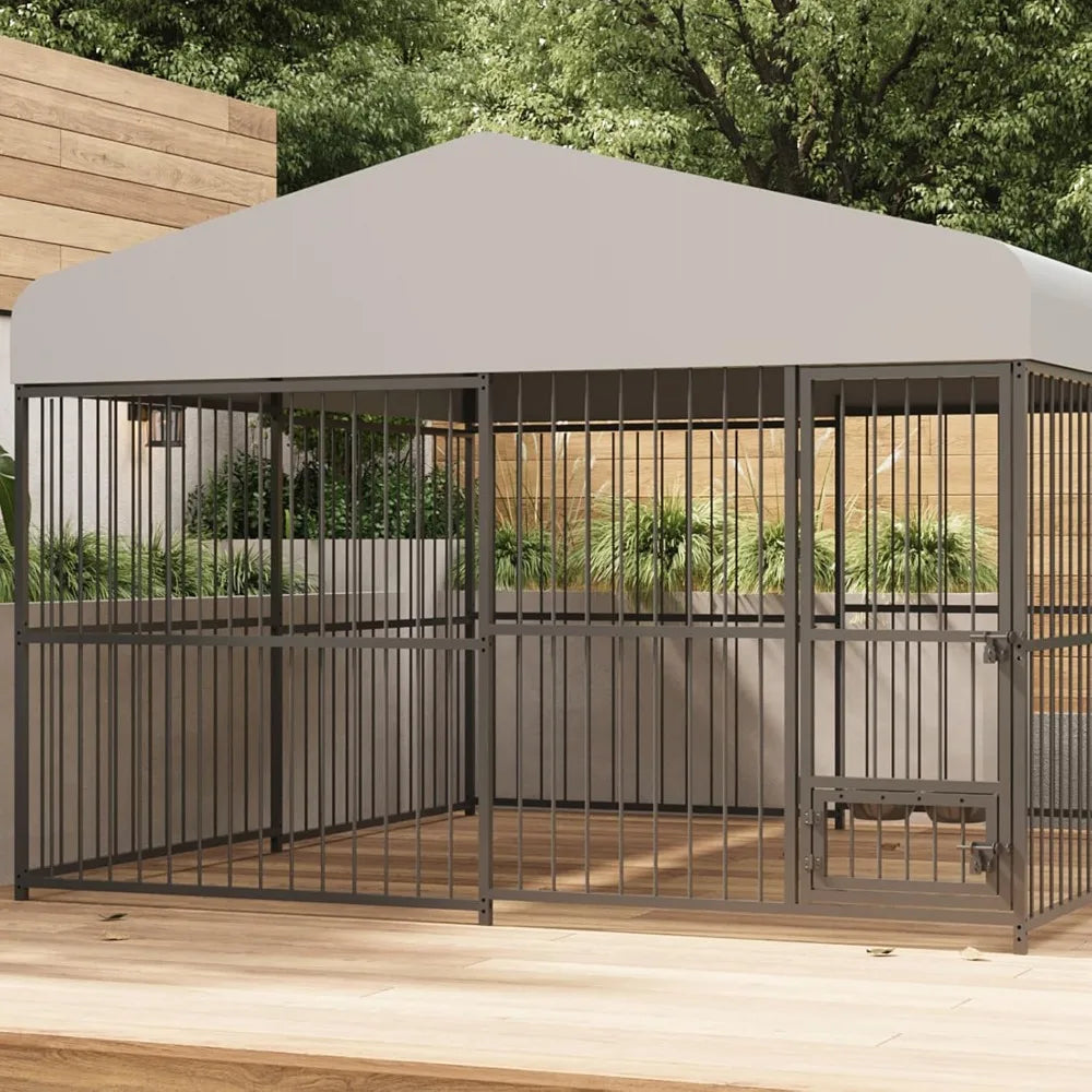 10x10x6 Large Outdoor Dog Kennel - Heavy Duty Cage with Lock, Waterproof Roof, and Swivel Stainless Steel Feeder