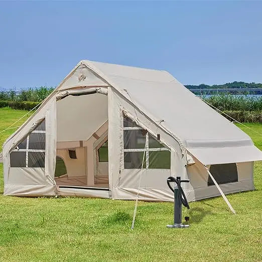 inflatable tent with pump,4-6 person instant glamping camping tents house, easy setup blow up family tents for 4 seasons