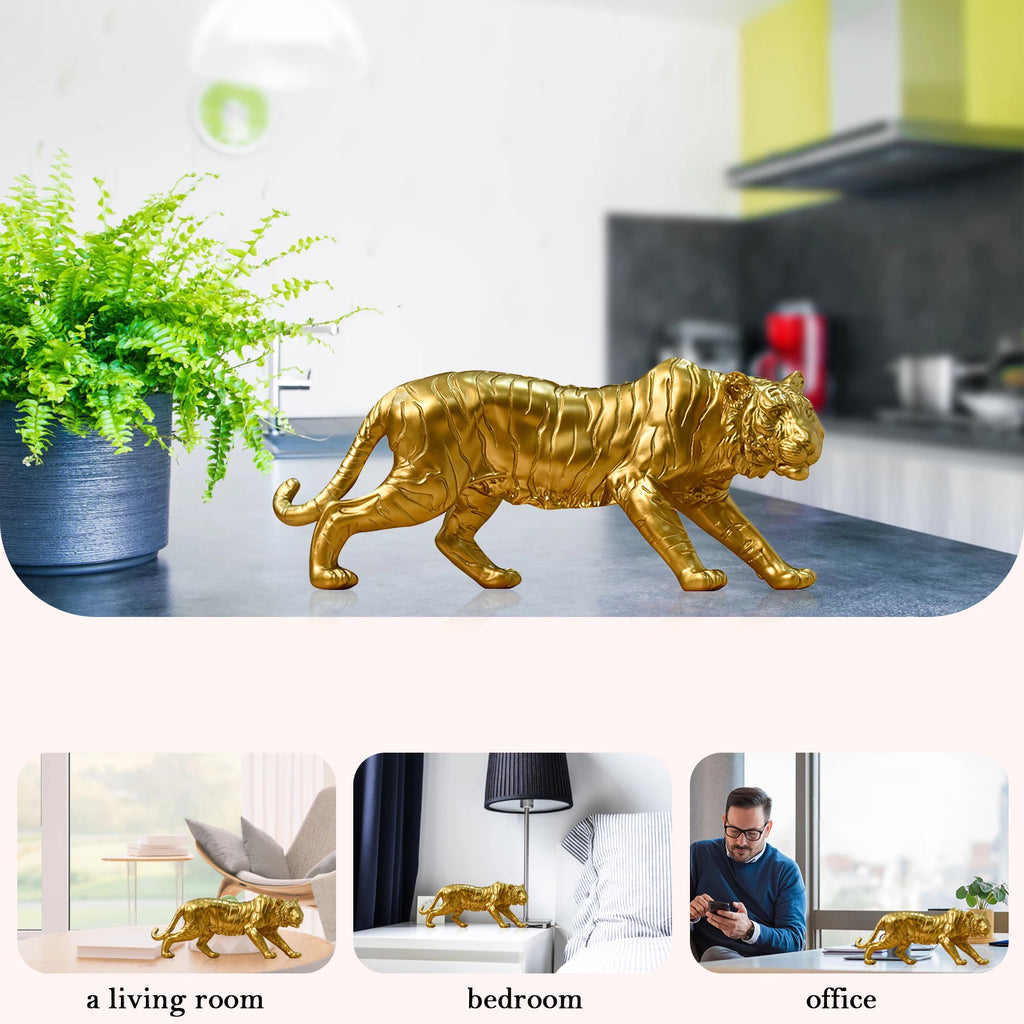 Resin Zodiac Animal Sculpture Ornaments Gold Modern Tiger Sculpture Artworks Christmas Gift Collectibles for Office TV Cabinet