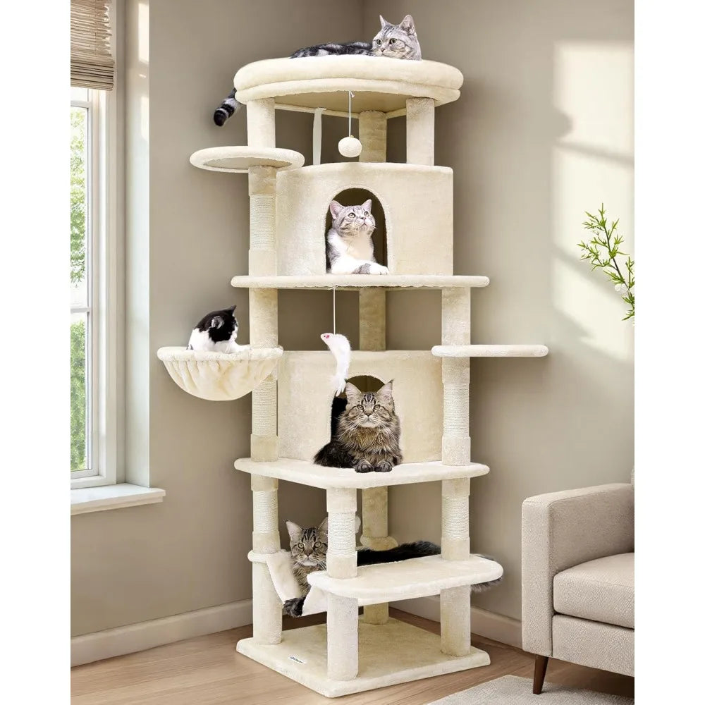 Globlazer Corner Cat Tree for Large Cats, 66inch Tall Curved Series Large Cat Tower for Multiple Indoor Cats with 6 Scratching P