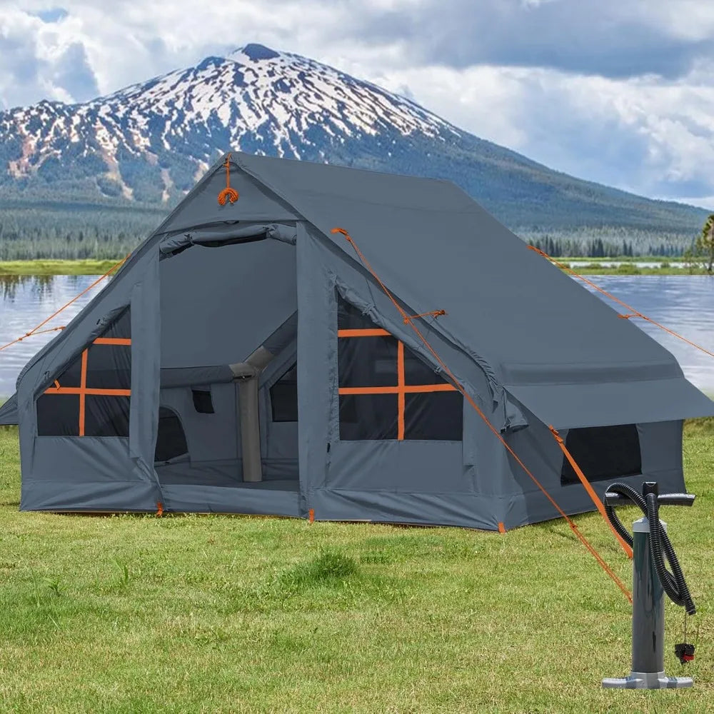 inflatable tent with pump,4-6 person instant glamping camping tents house, easy setup blow up family tents for 4 seasons