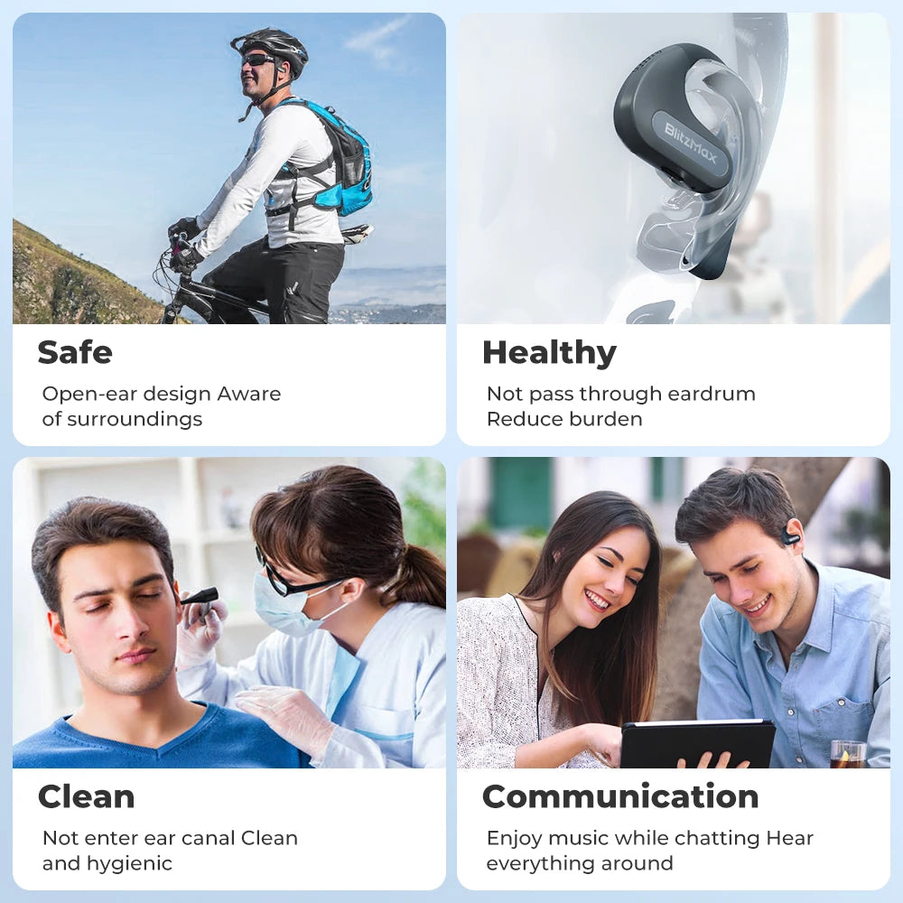 BlitzMax BM-CT2 Open-Back Headphones Bluetooth V5.3 High-Fidelity Audio Noise Reduction Earphones for Running Swimming Sports