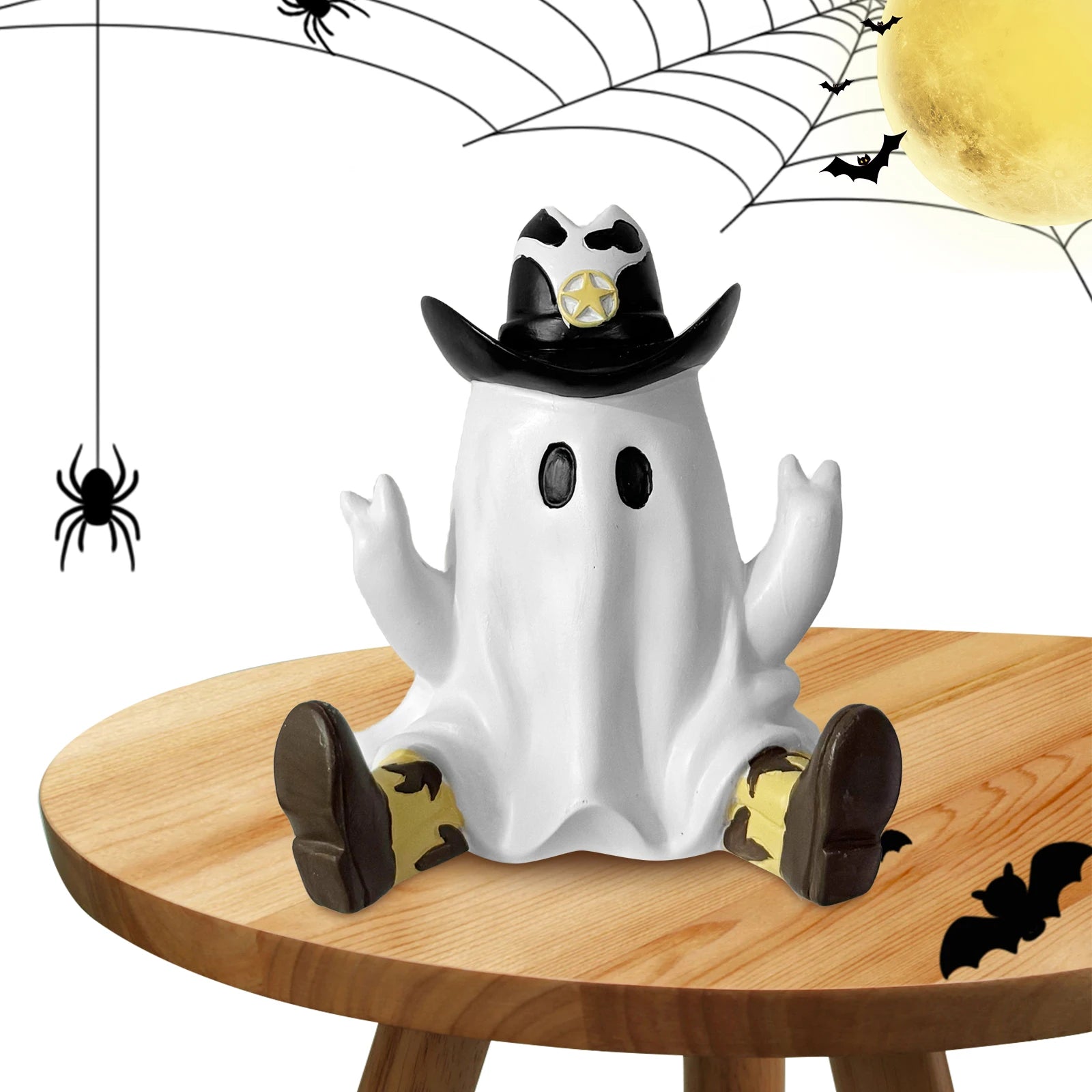 Cowboy Specter Statue Ornaments with Boots Halloween Ghost Ornaments Funny Specters Ornaments for Home Porch & Garden