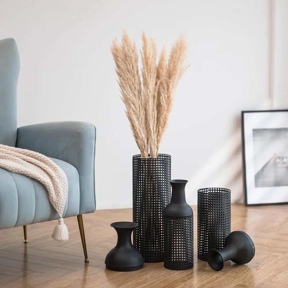 Sziqiqi Black Large Floor Vases: Tall Vases Floor Standing for Living Room 27/20/16in - Metal Tall Floor Vase Set of 3 - Modern