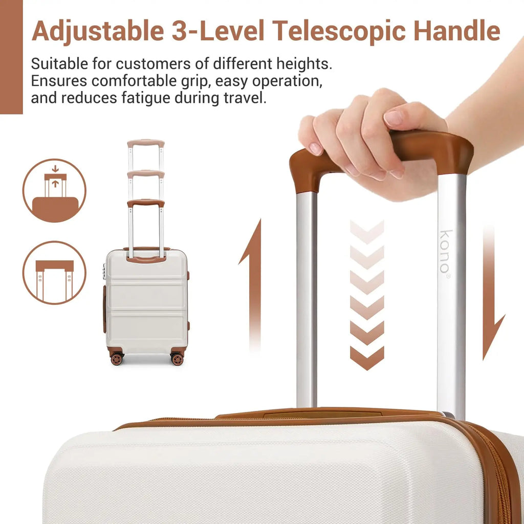 Kono 3-Piece Travel Suitcase Set, Hard Shell Luggage with TSA Lock, 20" 24" 28", Lightweight, 360° Wheels
