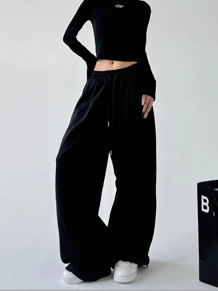 Y2K Harajuku Wide Leg Sweatpants Women Streetwear Baggy Oversize Gray Sports Pants High Waist Drawstring Casual Joggers Trousers