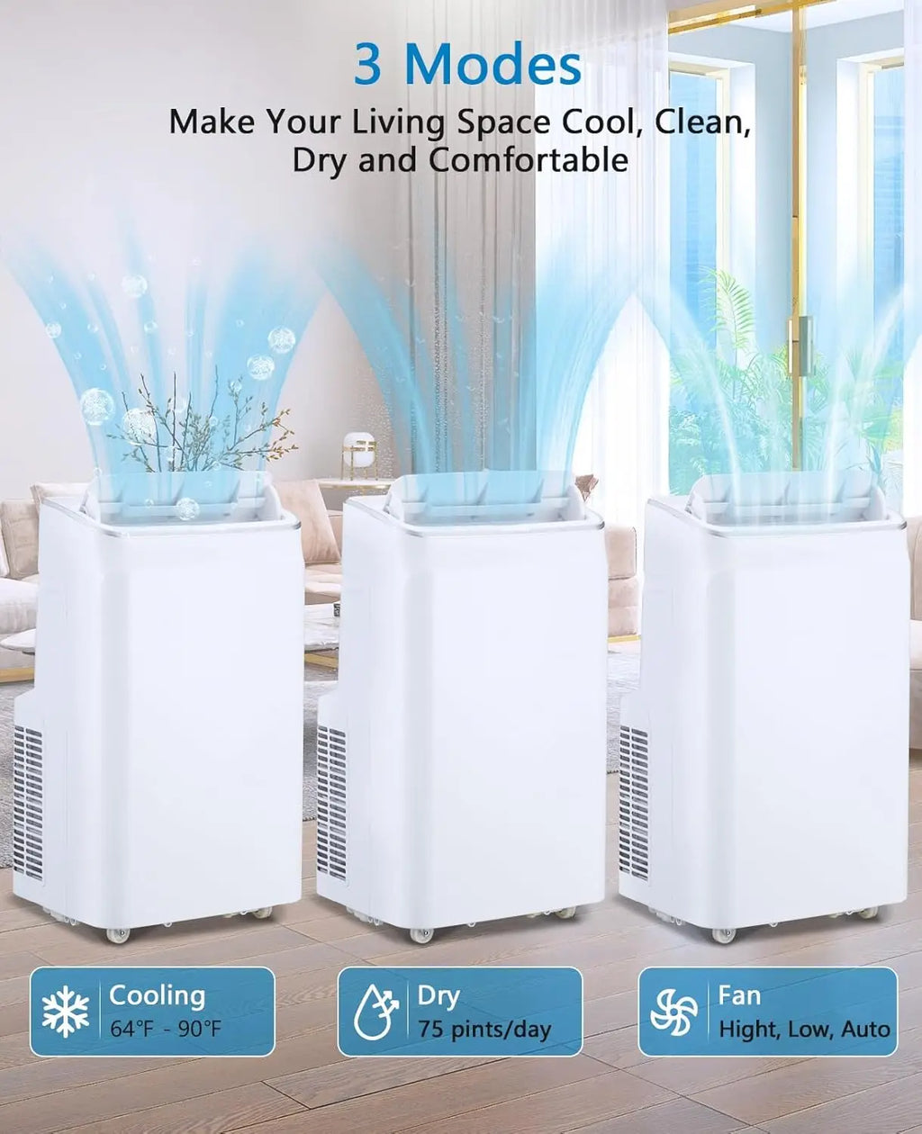 12,000 BTU Portable Air Conditioner, 3-in-1  Air Cooler with Remote Control & 24-Hour Timer, Cools Up to 500 sq.Ft, Portable AC