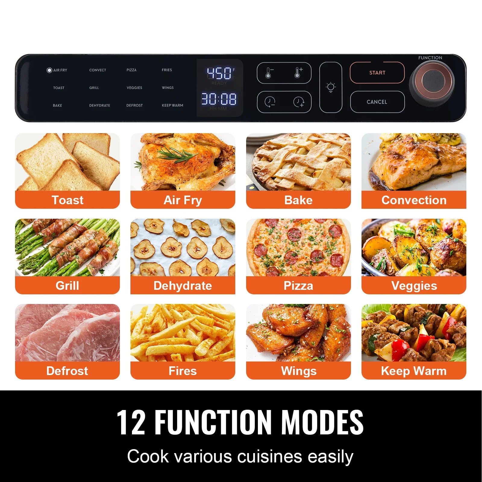 SucceBuy Air Fryer Toaster Oven 25L Convection Oven 1700W Stainless Steel Toaster Ovens Countertop Combo with Grill for Kitchen
