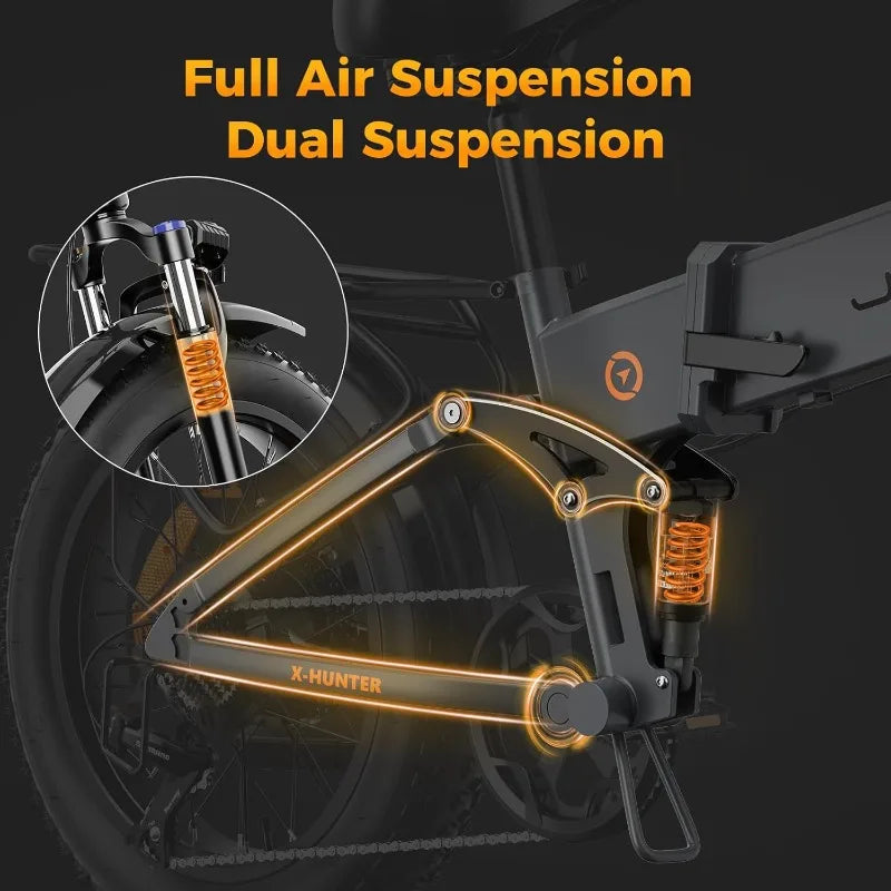 X-Hunter Electric Bike for Adults,1400W Peak Motor 30MPH Max Speed,48V 13AH Removable Battery, Full Suspension System Des