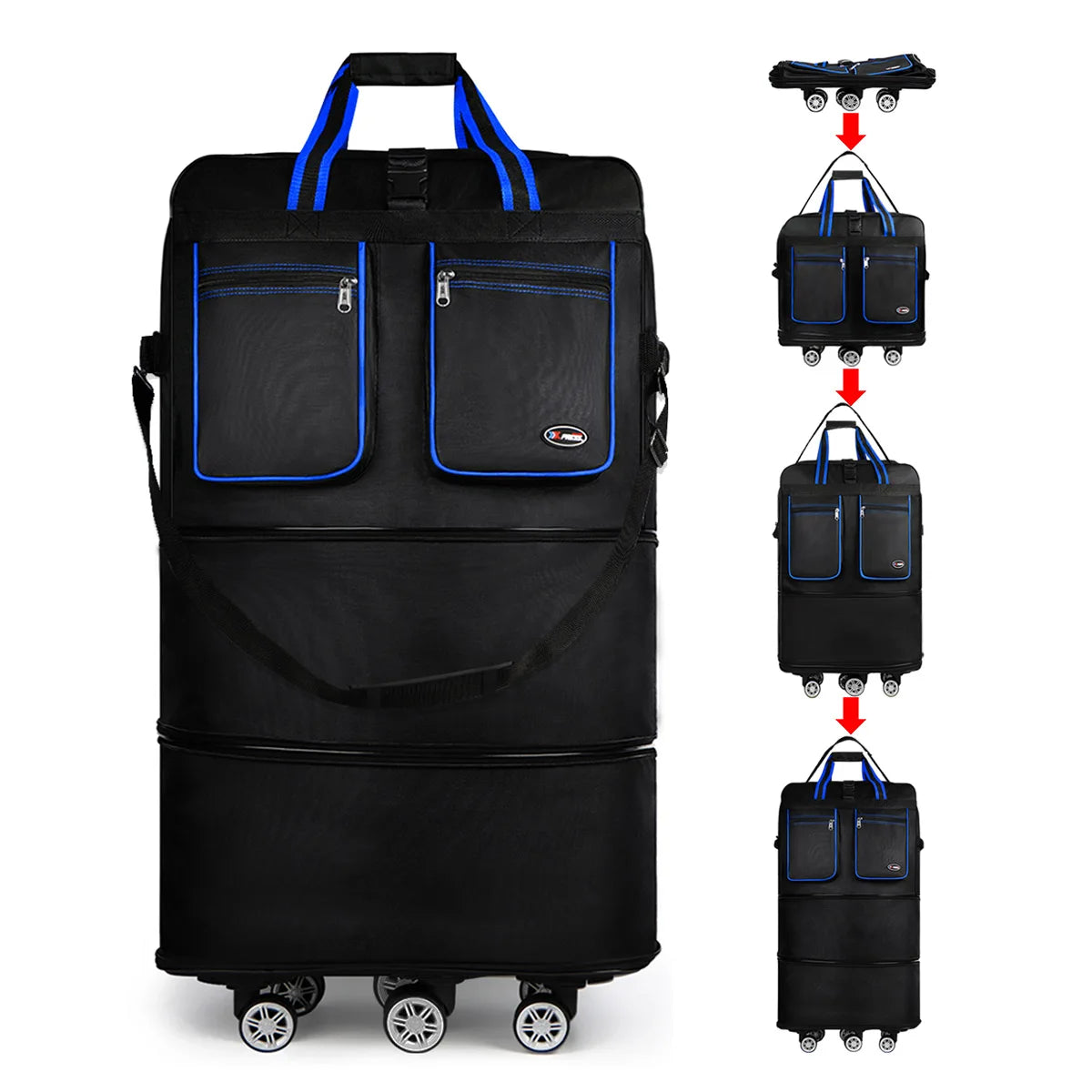 Foldable Travel Bag Hand Carry Duffel Bag with Wheels Expandable Rolling Travel Bag Large Capacity Waterproof Luggage Bag
