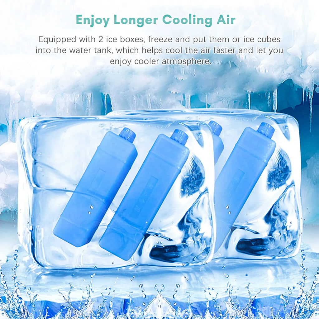 Portable air conditioning fan, evaporative cooler, 3-speed cooling machine with 7-hour timer remote control
