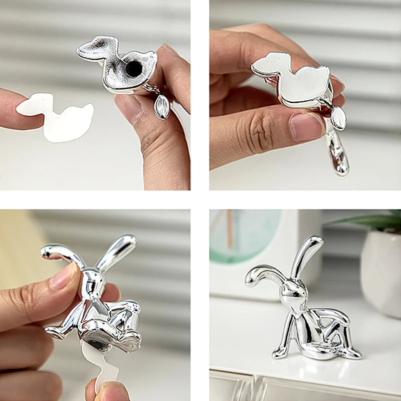 2PCS Gold Silver Long Eared Rabbit Figurine Miniatures Car Decor Pastable Plating Rabbit 3D DIY Statue Home Furnishings Ornament