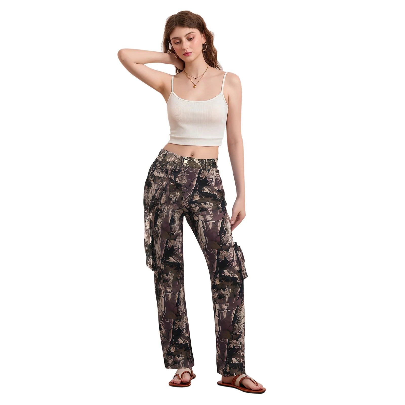 Women s Camo Cargo Joggers with High Waist and Flap Pockets - Stylish Parachute Sweatpants for a Trendy Look