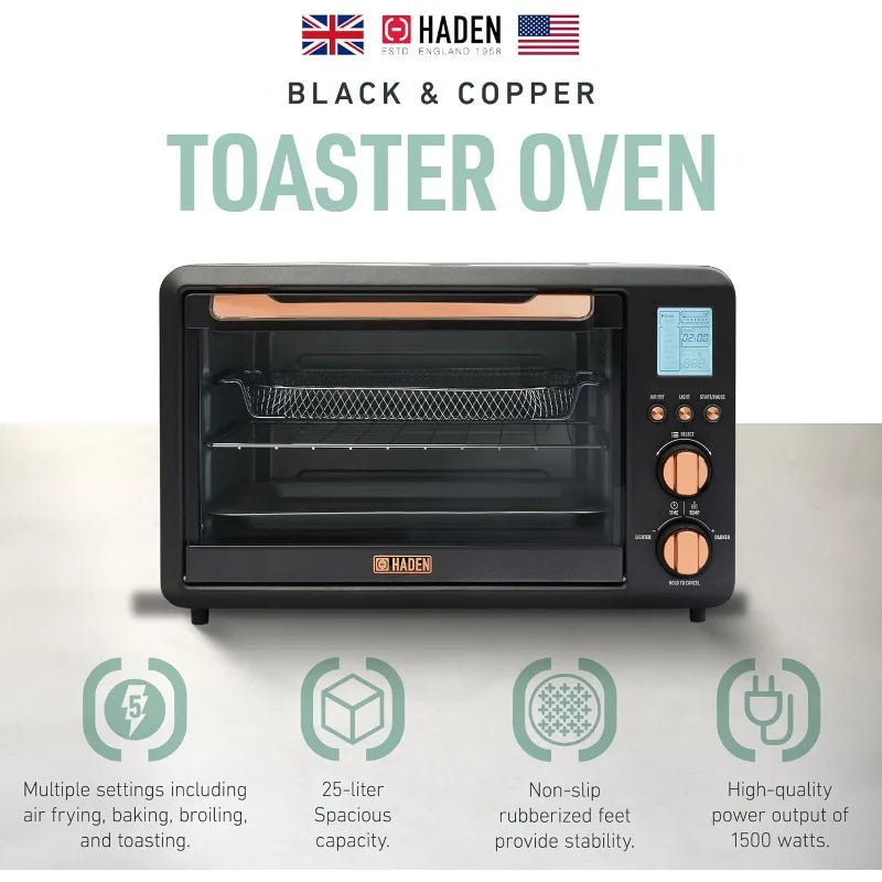 Haden Countertop 6 Slice Toaster Oven Air Fryer Combo for Kitchen, Black/Copper