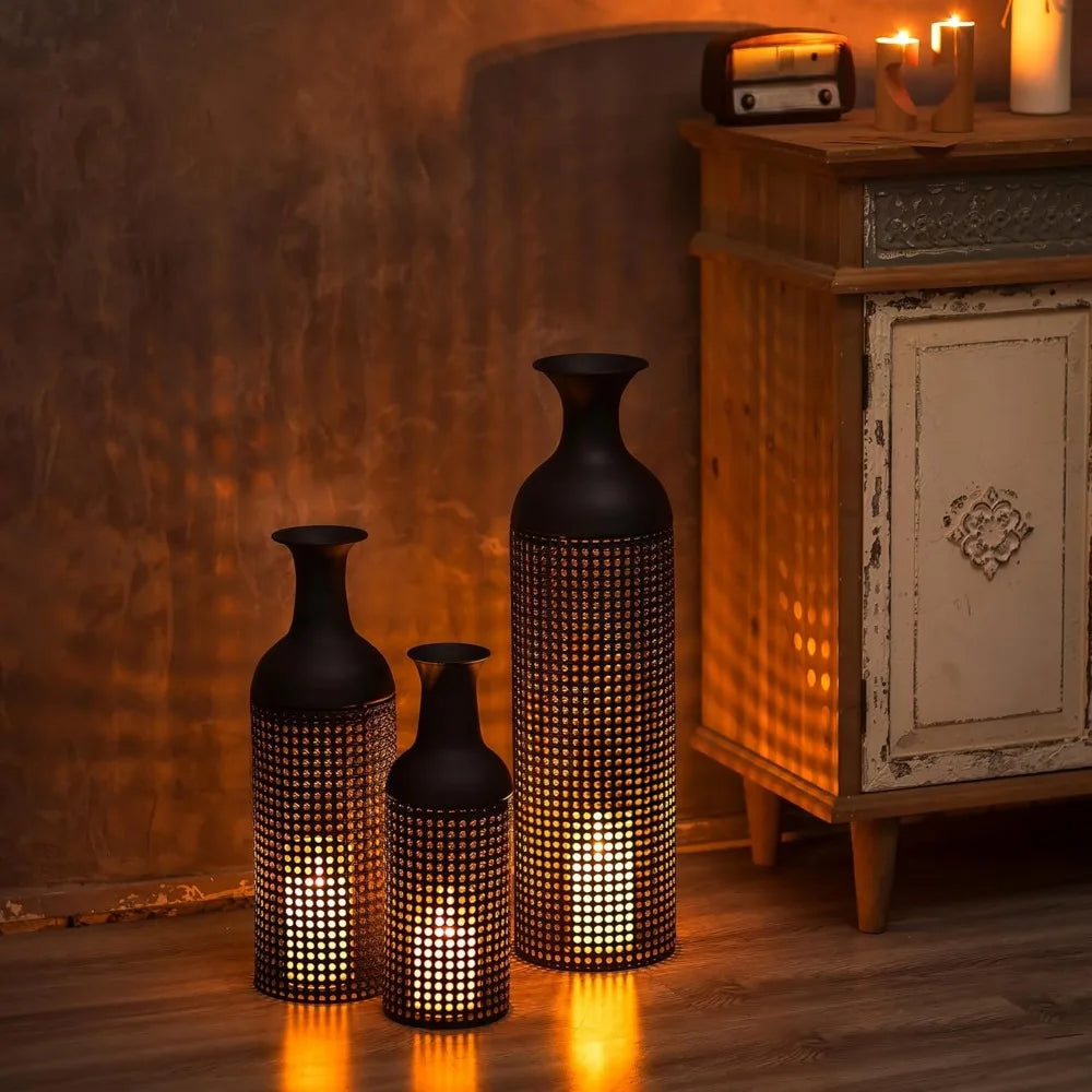 Sziqiqi Black Large Floor Vases: Tall Vases Floor Standing for Living Room 27/20/16in - Metal Tall Floor Vase Set of 3 - Modern