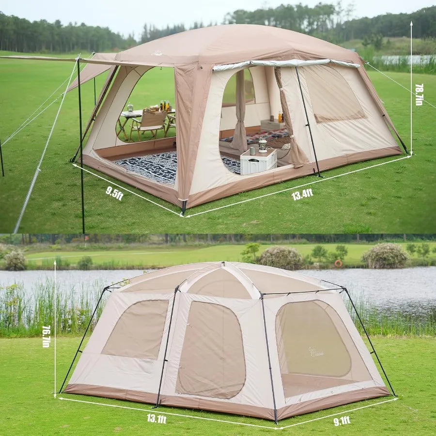 Vidalido 810 Person Camping Tent with 3 Door 2 Room Large Family Cabin Tents Double Layer Waterproof Portable Glamping Tent for