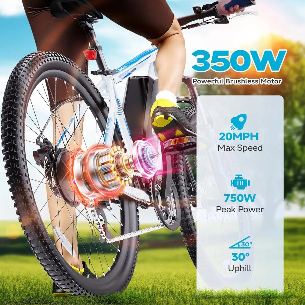 Electric Bike for Adults, 350W 26" Ebike for Teens 21 Speed 20Mph Up to 40Mile with Dual Disc Brake Commute E-Bike E-MTB