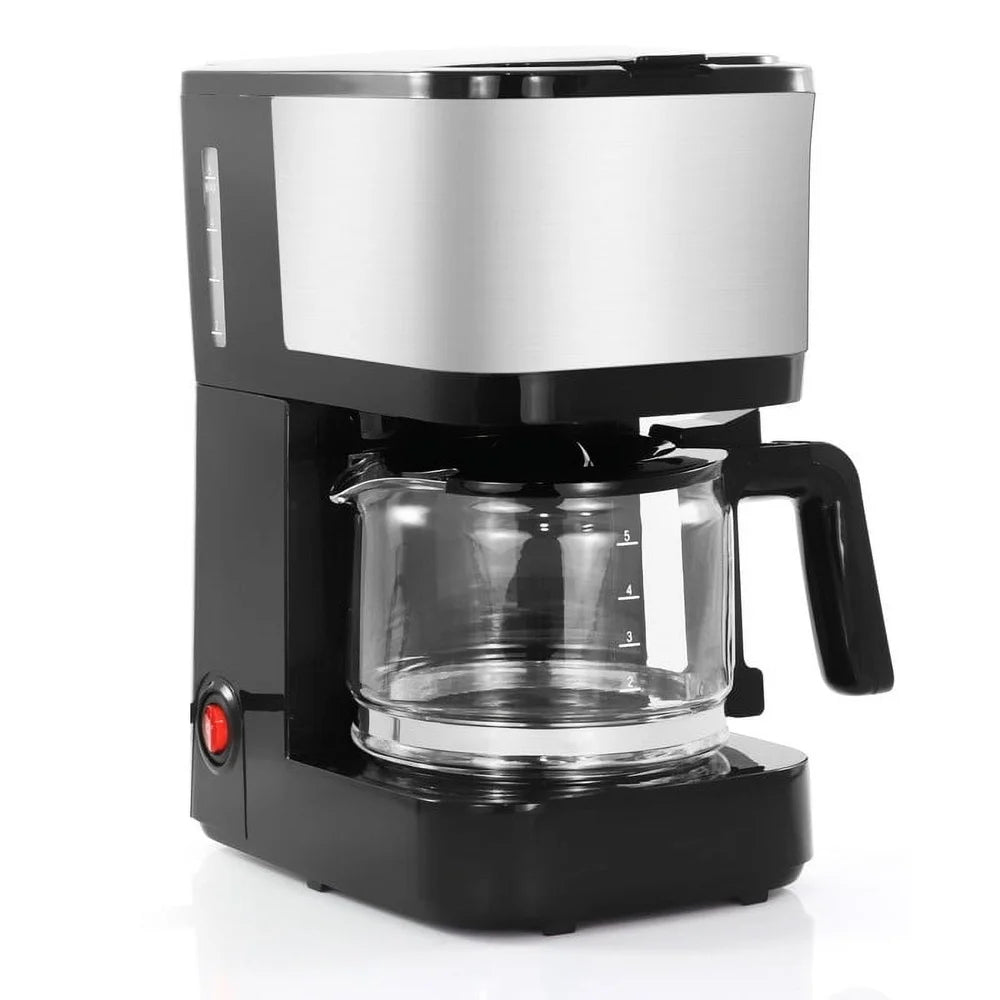 Stainless Steel 5-Cup Coffee Maker Compact Design Pause N Serve Function Easy Clean Reusable Filter Ideal Home Office RV