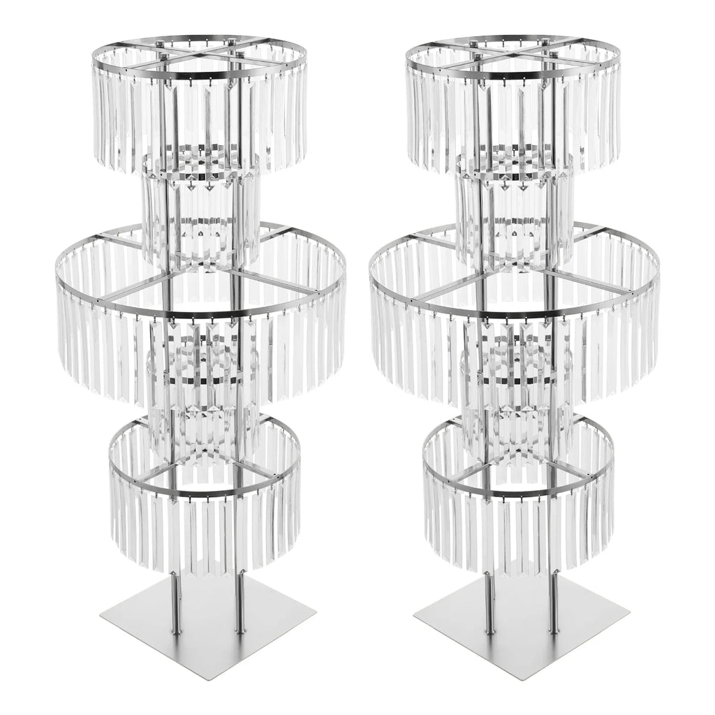 2Pcs 43.3" Silvery Acrylic Flower Vase 5 Tiers Wedding Centerpieces Vase,W/ Hanging Crystals, for Party Hotel Table Decoration