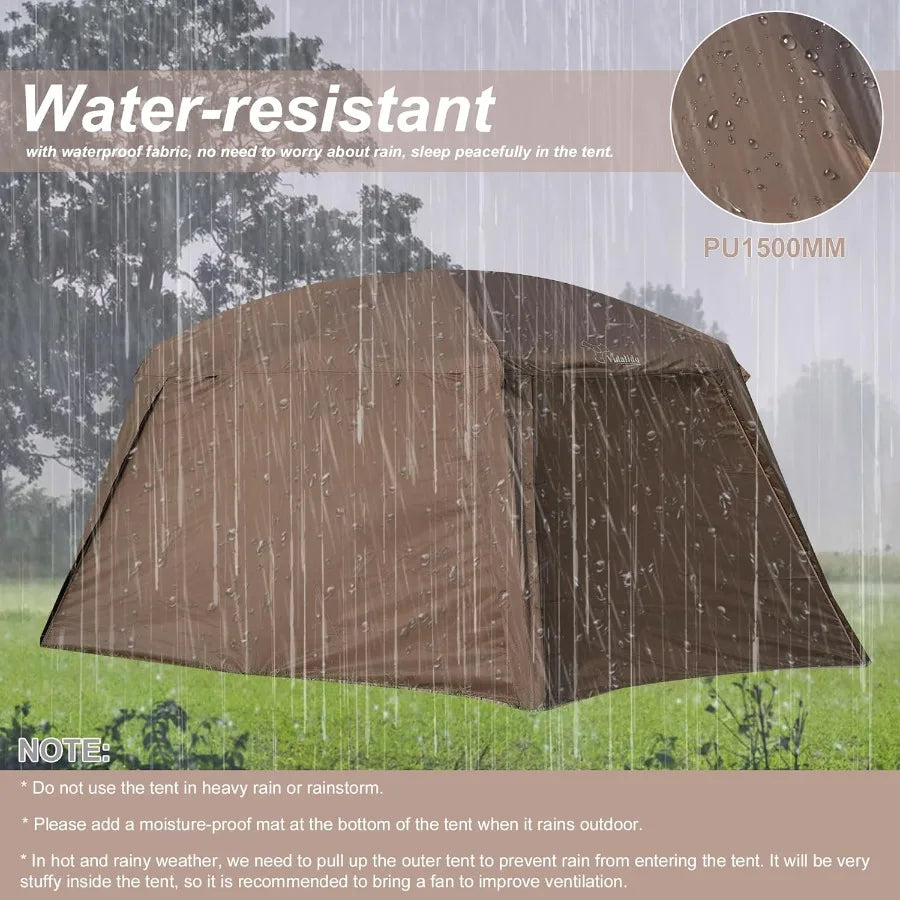 Vidalido 810 Person Camping Tent with 3 Door 2 Room Large Family Cabin Tents Double Layer Waterproof Portable Glamping Tent for