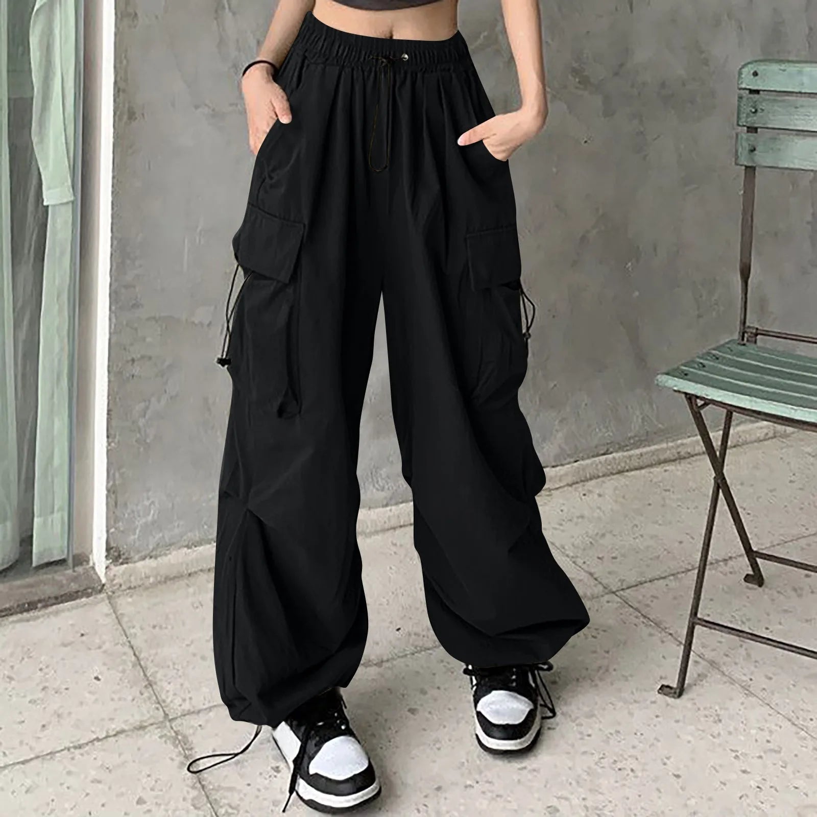 Women Pants Casual Low Waist Drawstring Sweatpant Solid Drawstring Parachute Trousers Oversized Pants Jogger Women'S Pants