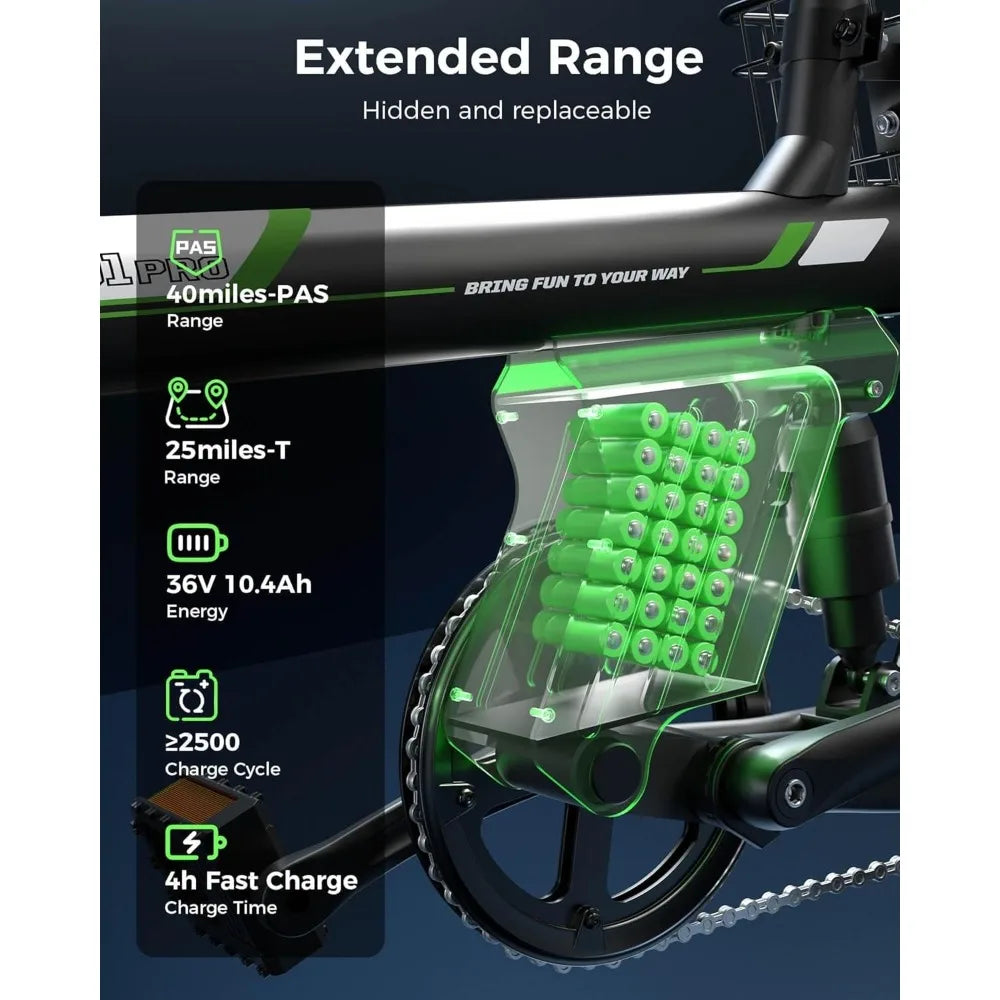 Electric Bike 500W Motor, 20 mph Folding Ebike, Adult Electric Bicycles | with Smart Uphill | 280.8Wh/374.4Wh Battery