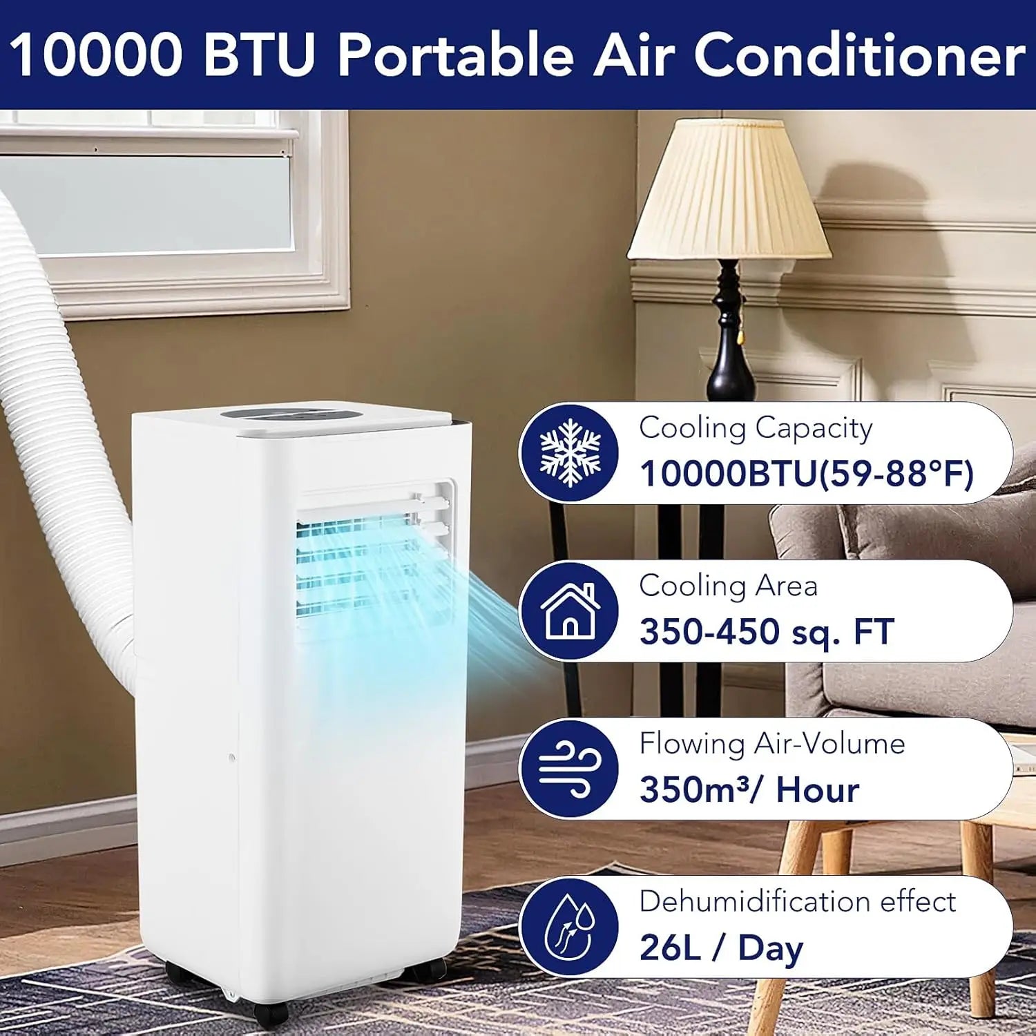 10,000 BTUPortable Air Conditione, Powerful Cooling Up To 450 Sq.Ft, 3-in-1 AC Unit Efficient Energy Saving, Ultra-Quiet, Remote
