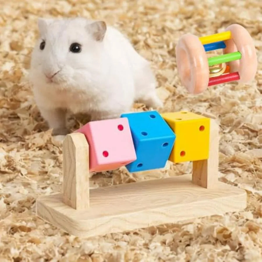 3 Pcs Wooden Hamster Toys Safe EcoFriendly Rabbit Toys BiteResistant Guinea Pigs Toys for Chinchillas Hamsters Small Animals Pl