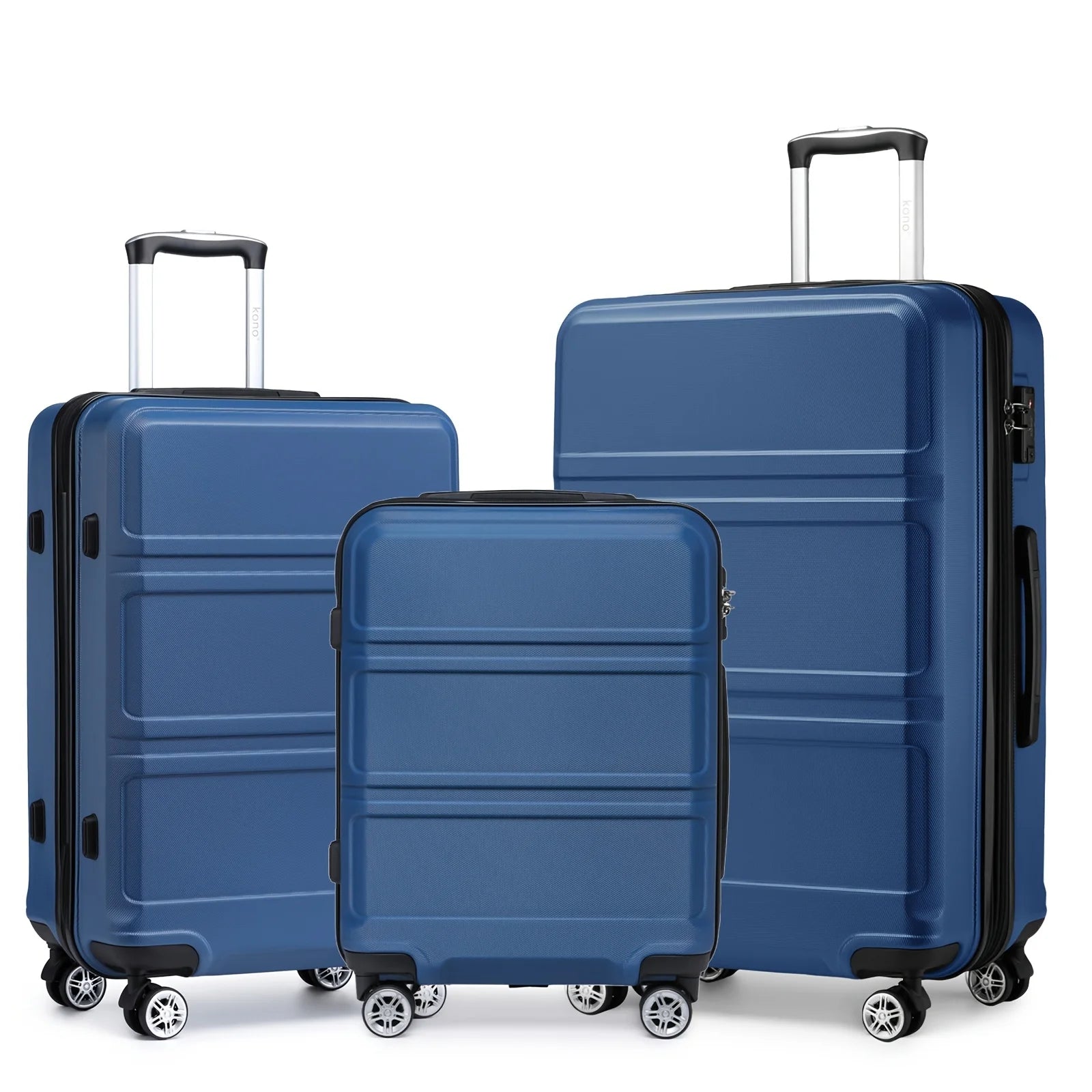 Kono 3-Piece Travel Suitcase Set, Hard Shell Luggage with TSA Lock, 20" 24" 28", Lightweight, 360° Wheels