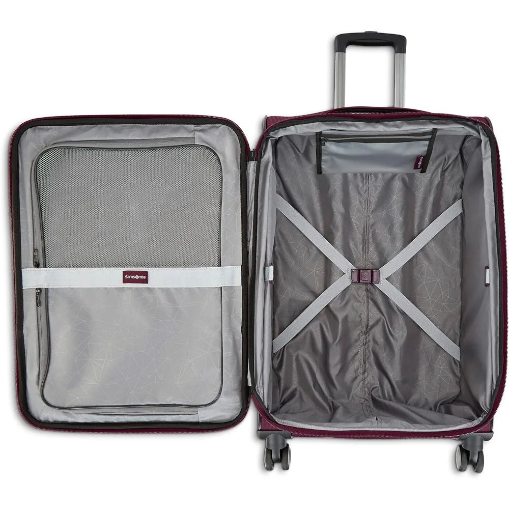 expandable softside luggage with spinner wheels, medium expandable spinner, light plum